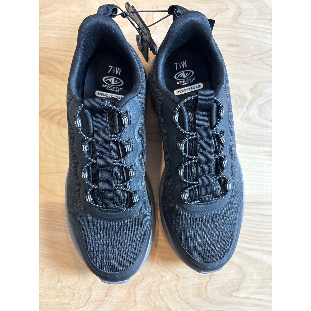 Athletic Works Sneaker Mens 7.5W Black Memory Foam Sporty Comfort Walking Shoe